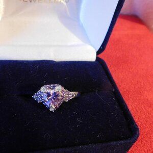 Ladies Sterling Silver 925 Heart Shaped Purple AAA CZ Ring